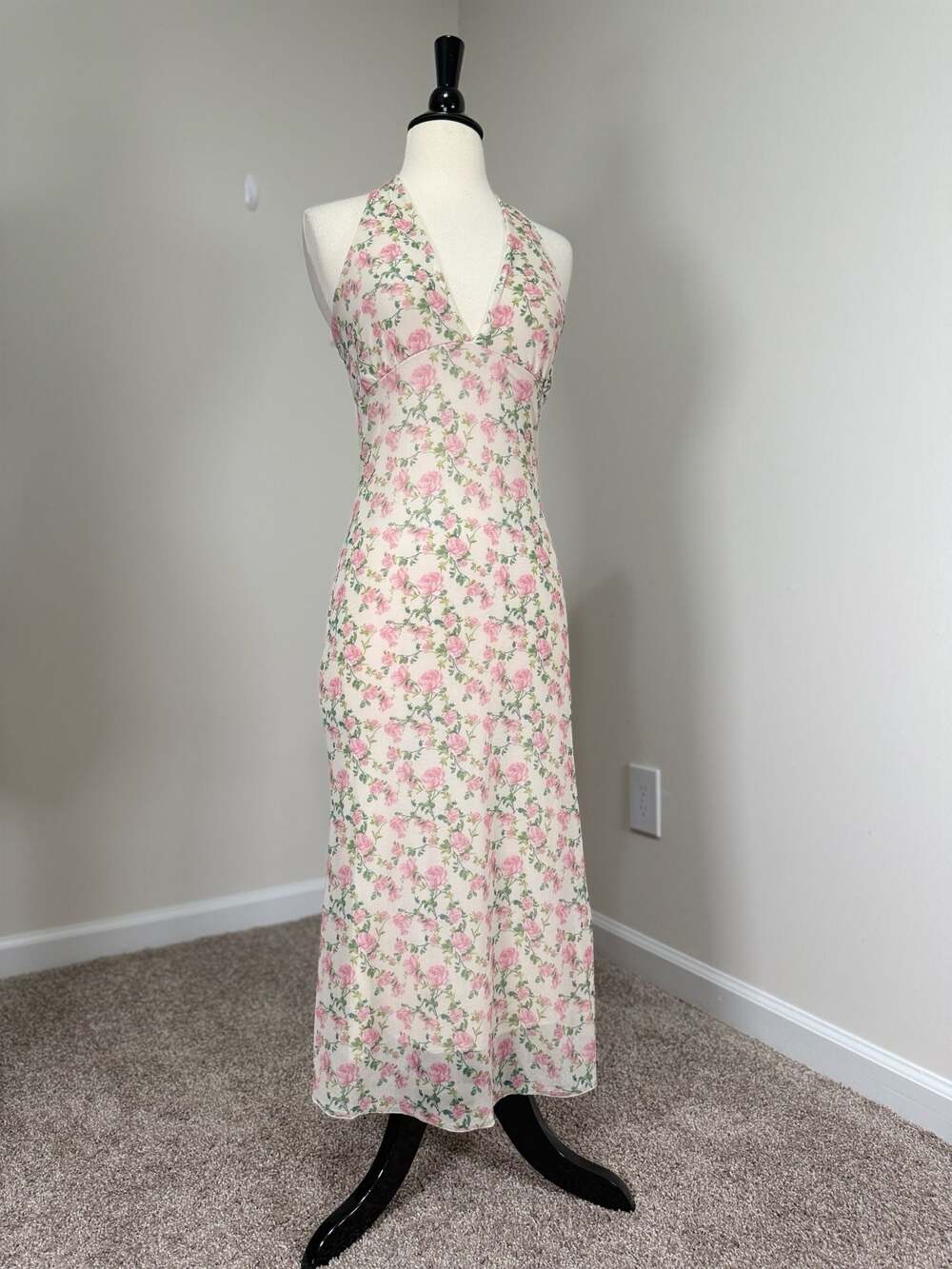 See You Monday Floral Halter Midi Dress Cottagecore Coquette Roses Mesh M - Picture 2 of 9